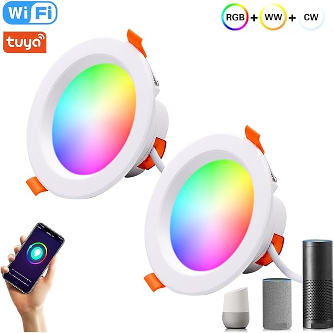 LED Downlight Tuya Smart WiFi Ceiling Light Dimmable RGB+CW+WW Spotlight Lamp Voice Control(1 Piece,15W)