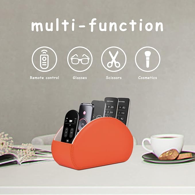 Remote Control Holder,TV Remote Caddy/Box with 5 Compartments,Bedside Table Organizer for Controller,Glasses,makeup brushes,jewelry and Media Player,Pen/Pencil Storage(Orange)