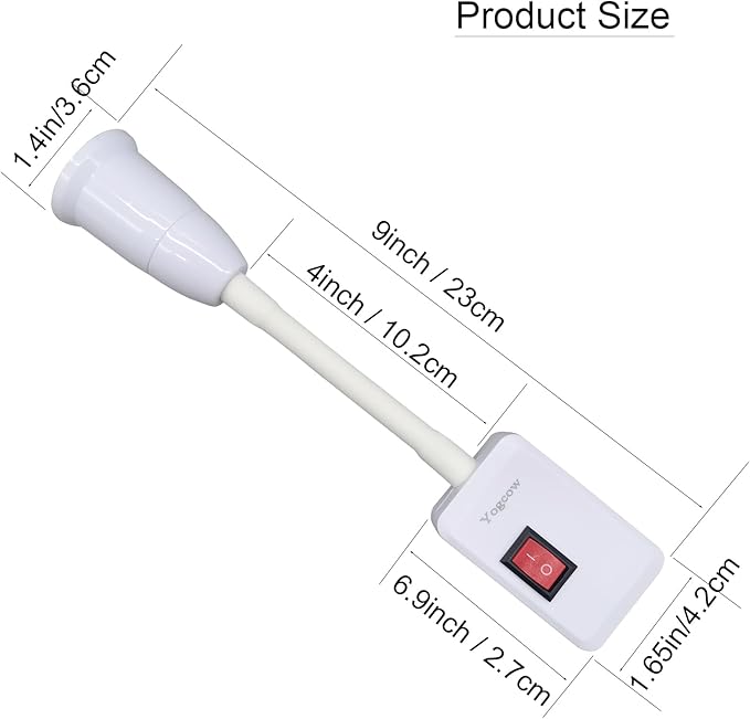 E27/E26 Plug in Light Bulb Socket Adapter Extender with On/Off Switch, Outlet to Socket Adapter Extension, White