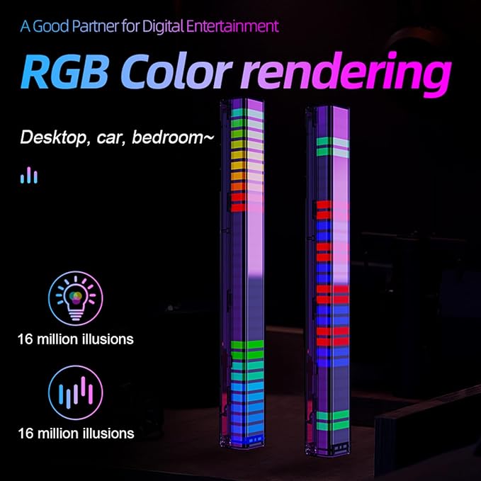 LED Light Bar, RGB Sound Control Atmosphere Light, Rechargeable Battery USB Powered Rhythm Light Pickup, Dimmable RGB Flow Light Bars, for Car, Gaming, TV, Party(Size:Charge,Color:B)