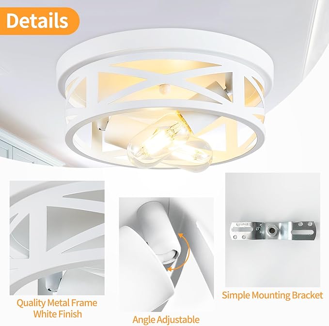 ZHU YAN 2 Pack Flush Mount Ceiling Light, White Hallway Light Fixture, Metal Cage, for Kitchen Entryway, E26 Base