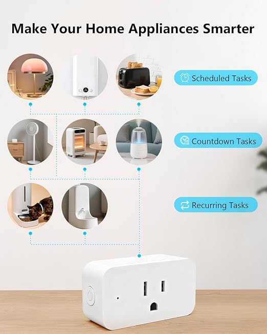 DAYBETTER Smart Plug Max 15A/1800W, Compatible with Alexa and Google Home, No Hub Required, Bluetooth & 2.4GHz WiFi Setup, Smart Outlet with APP Control, Timer & Schedule, 4Pack