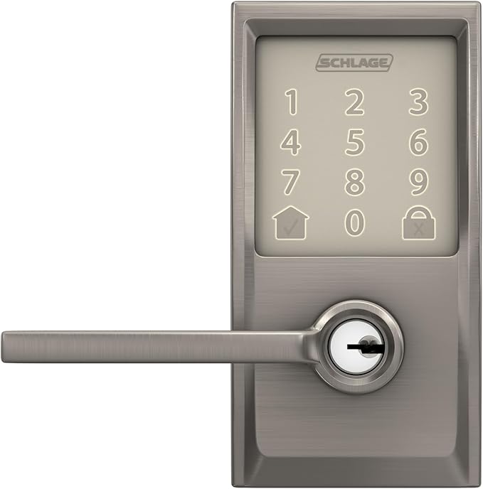 Schlage Encode Smart Wi-Fi Lock with Lever Handle, Touchscreen Keypad, Keyless Entry Door Lock, App Control, Alexa, Google Home and Airbnb Compatible, Satin Nickel, FE789WB CEN 619 LAT