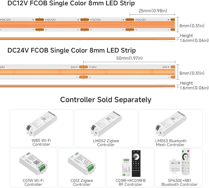 BTF-LIGHTING FCOB COB LED Strip Purple Color 480LED/m 16.4FT DC24V Flexible High Density Uniform Light 8mm Width Bright Dimmable LED Ribbon for Indoor Lighting Project(No Adapter or Controller)