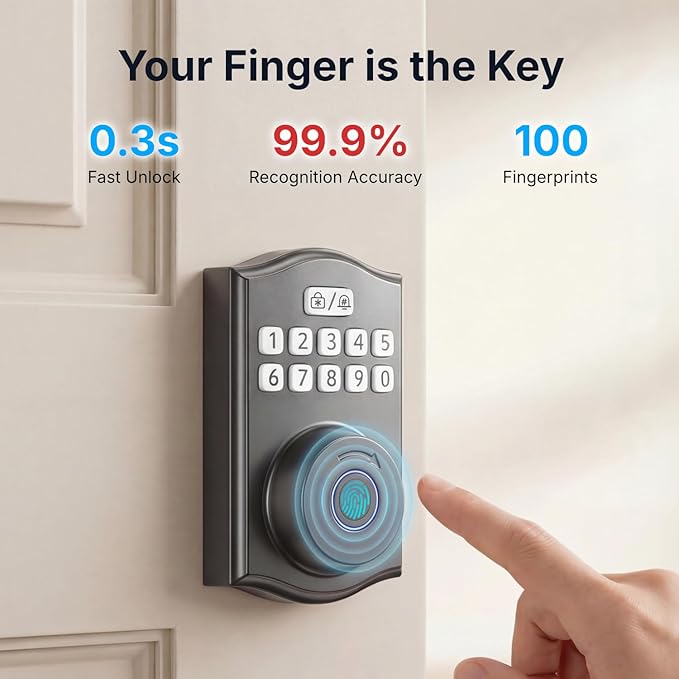 WiFi Smart Lock, Fingerprint Keyless Entry Door Lock, Built-in Wi-Fi Keypad Deadbolt for Front Door, Easy Installation, App Remote Control, Auto Lock