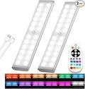 58 -LED Under Cabinet Lighting, Rechargeable RGB Motion Sensor Light Indoor Night Lights with Remote Control, 2 Pack Wireless Under Counter Lights for Kitchen, Wardrobe, Hallway, Stairs, 15 Colors