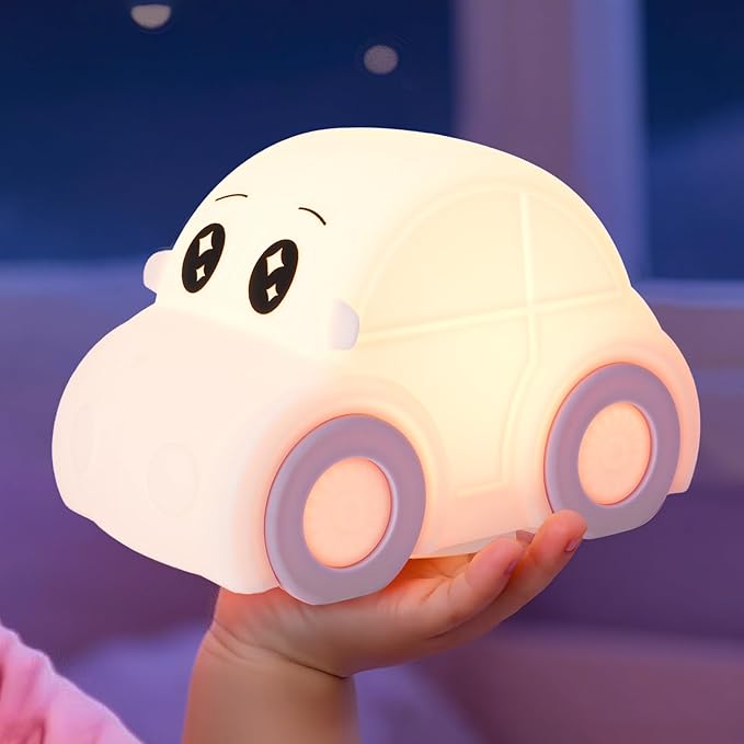Cute Baby Toddler Car Kids Night Light for Kids, Dimmable+1800mAh Rechargeable+Timer+Portable+Silicone+Squishy, Touch Breastfeeding Bedside Night Lamp, Funny Girls Boy Gifts