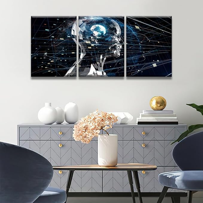 Framed Wall Art Modern Canvas Wall Art 3 Panels Artificial Intelligence Pictures Print on Canvas for Living Room Bedroom Wall Decoration, Gallery-Wrapped Ready to Hang, 12x16inchx3