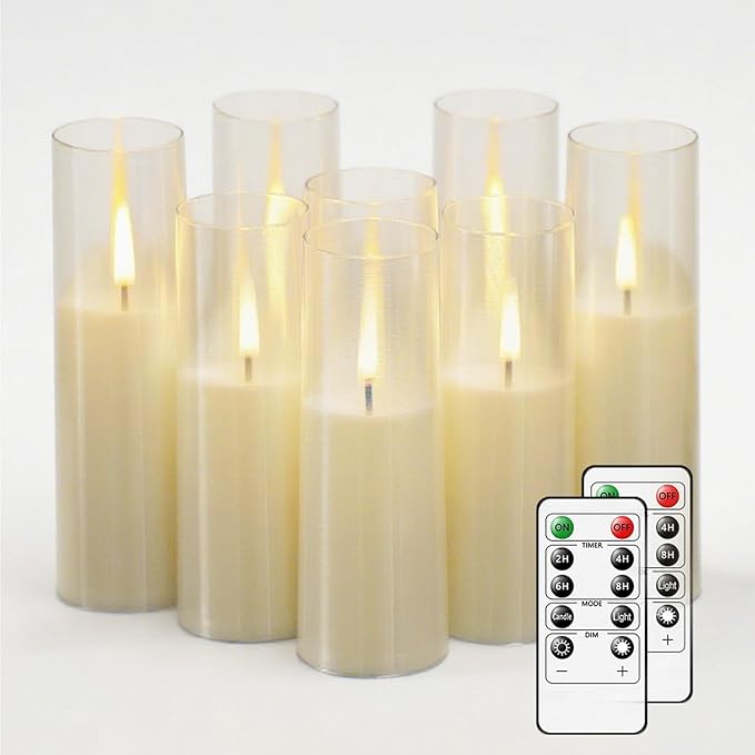 8Pcs Flameless Candles, Battery Operated Candles, LED Flickering Candles with Remote, Realistic Dancing Flame, Acrylic Ribbed Design for Home Holiday Wedding, Party D2.2 (Ivory)