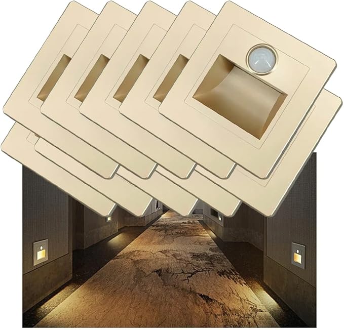 3W Motion Sensor Stair Lights 3000K Recessed LED Step Light Indoor Stair Step Wall Lamp Staircase Bedroom Decoration 10Pcs Gold