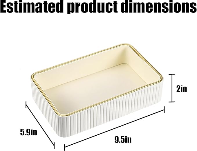 Rectangular Leather Nightstand Organizer & Bedside Table Organizer - Women's Purse Bowl, 9.5x2.2x6 Inches Ivory White, Perfect for Storing Jewelry, Perfume & Keys on Desk