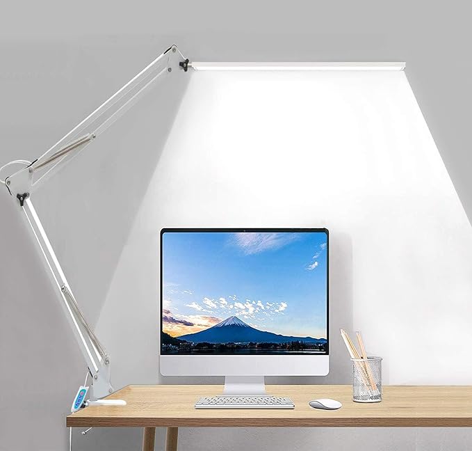 AVIMYA LED Desk Lamp,Adjustable Swing Arm Desk Lamp with Clamp,Dimmable Desk Light Eye-Care Table Light, Memory Function, 5 Color Modes, 7-Level Brightness Table Lamp for Home, Office, Study, Reading