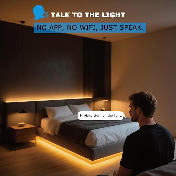 AI Voice Activated Under Bed Lights Strip, Dimmable White 2700-5000K, Kids Smart Night Lights 16.4ft, Strong Adhesive USB Powered No Smart Hub & App & Wifi Needed for Cabinets Reading Kitchen Mirror