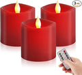 3x3 Flickering Flameless Candles Set of 3, 2AA Battery Life 600 Hours Battery Candles Flickering with Timer, 3 inch Flameless Candles with Remote for Indoor/Outdoor, Red
