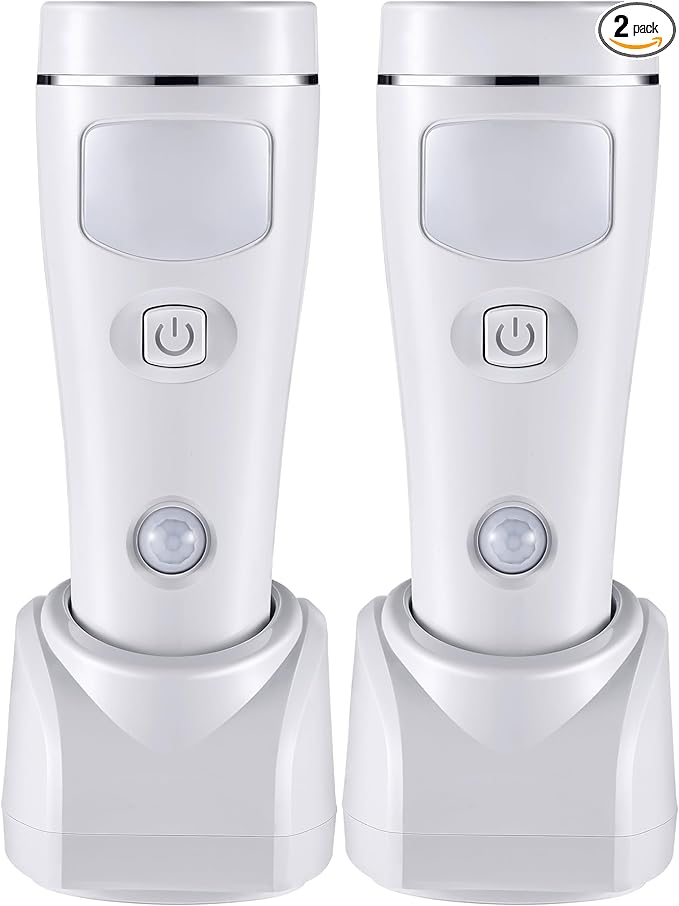 Enhon 2 Pack 4 in 1 LED Emergency Lights for Home Power Failure, Rechargeable Plug in Flashlight Motion Sensor Night Light, Automatic Turn On Power Outage Light for Home Hurricane Supplies (White)