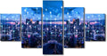 Canvas Wall Art-Bangkok Lighting City 5 Panel Urban Skyline Poster Sense of Technology Picture Futuristic Communication Technology Wall Artwork Internet Companies Meeting Room Decor 60x32 Inch