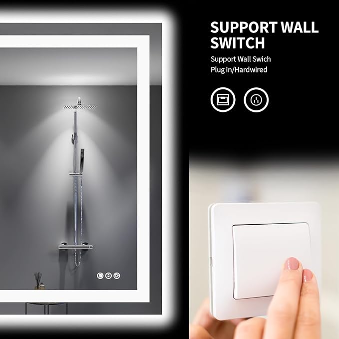 LOAAO 48"X40" LED Bathroom Mirror with Lights, Anti-Fog, Dimmable, Backlit + Front Lit, Lighted Bathroom Vanity Mirror for Wall, Memory Function, Tempered Glass, Shatter-Proof, ETL Listed