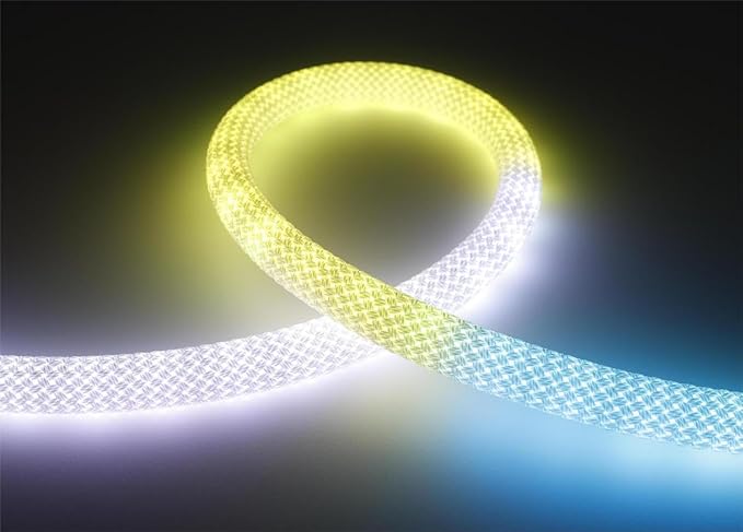 16.4FT WS2811 360 Degree Round Reticulate Super-Bright Neon LED Strip,RGB Nylon Flexible Dream Colorful Christmas Rope Light,Bedroom Indoor Outdoor Decoration,DC12V