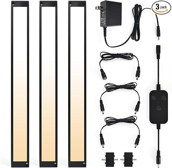 3pack 12inch Dimmable LED Under Cabinet Light Kit, 2700K to 6000K Smart LED Under Counter Lighting Fixture, Compatible with Alexa, Google Assistant, for Kitchen, Pantry, Shelf (Black)