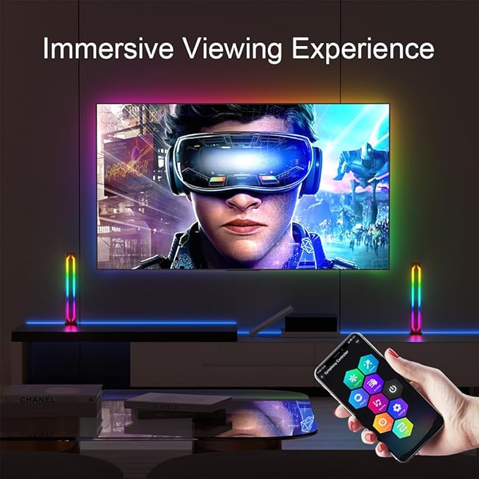 Smart LED RGB Ultra Slim Lamps, Metal Aluminium Housing with App Control and Music Sync Rhythm Mode, Warm Mood Lighting for Desktop Gaming, PC, TV, Room Decoration