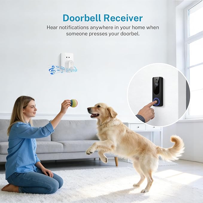 1080P Wireless Video Doorbell Camera, Battery Powered Door Chime, Night Vision, 2-Way Audio, Smart AI Human Detection, Cloud Storage, Home Security Door Bell