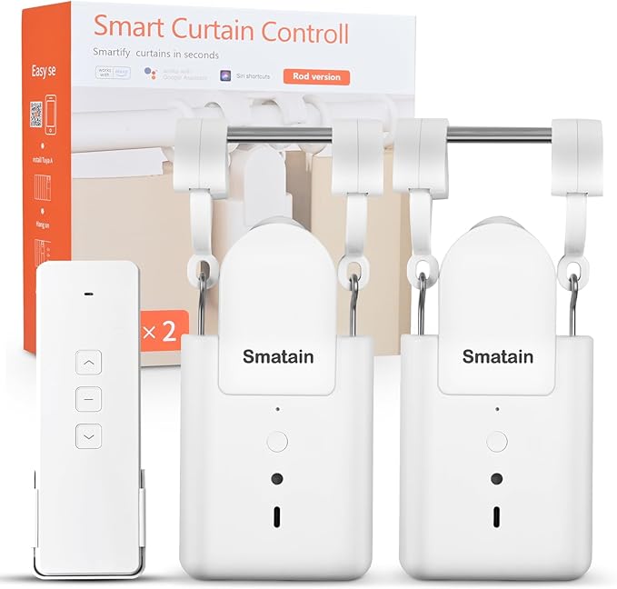 -2 Pack Automatic Curtain Opener Robot - Smart Curtains Home Device with Remote Control, Timer Switch, Voice Control, Manual Control Remote Control Version