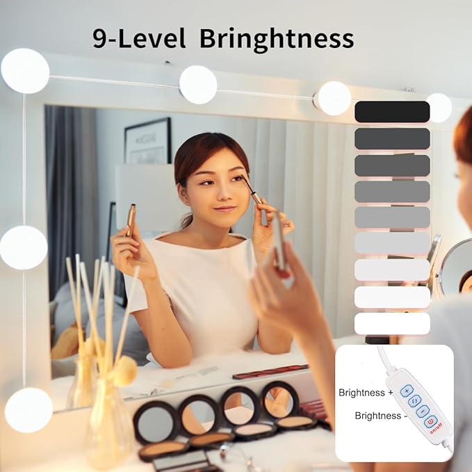 LED Vanity Lights for Mirror, High Brightness LED Chip, Hollywood Style Vanity Light with 14 Dimmable Bulbs, Adjustable Color & Brightness, USB Cable, Mirror lights for Makeup, lighting and Decoration
