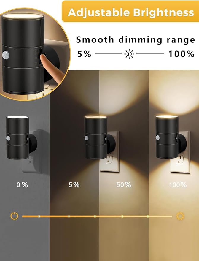 LED Night Lights Plug into Wall with Motion Sensor & Dusk to Dawn Sensor,3000K Warm White, Modern Plug in Nightlight for Bathroom, Hallway, Stairs