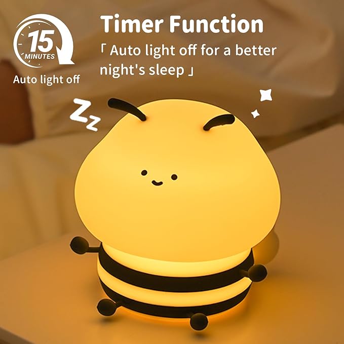 Little Bee Night Light, Cute LED Light, Silicone Dimmable Kids Bedroom Night Light, Rechargeable Bedside Touch Light, Fun Office Desk Lamp and Home Decor(Bee)…