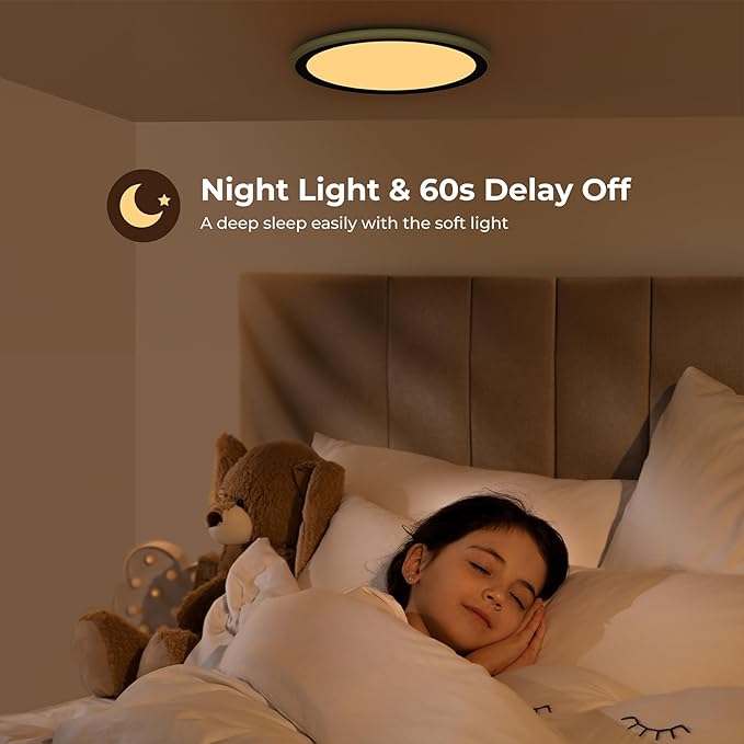 BLNAN RGB Led Flush Mount Ceiling Light with Remote Control, 13Inch 24W 2400LM 3000K-6500K Dimmable Color Changing Wired Light Fixture, Colorful for Bedroom Kids Room Party Festival, Black