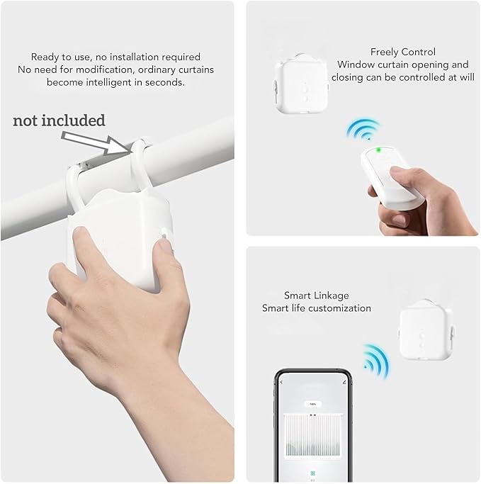 Tangxi Automatic Curtain Opener, Solar Powered Electric Curtain Opener Robot, Voice Control & APP Timed & Remote Control Smart Assistant for Roman U T Rails