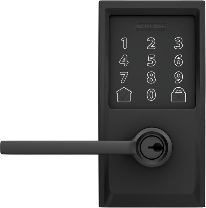 Schlage Encode Smart Wi-Fi Lock with Lever Handle, Touchscreen Keypad, Keyless Entry Door Lock, App Control, Alexa, Google Home and Airbnb Compatible, Matte Black, FE789WB CEN 622 LAT