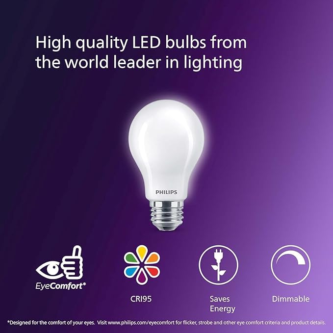 PHILIPS LED 40W A19 8-Pack Ultra Definition Daylight (5000K) 450 Lumen (5W = 40W) Dimmable Frosted Flicker-Free Light Bulbs