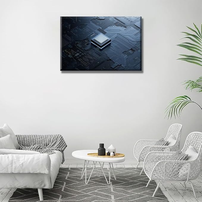 Central Computer Processors CPU Wall Painting for Living Room Technology Digital Wall Art Canvas Prints Wall Decor CPU Concept Wall Art for Office Bedroom Framed 16X24 INCH