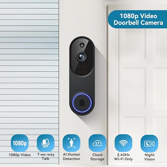 Doorbell Camera M52, Security Camera Outdoor/Indoor, 1080 HD with Night Vision, 4 Infrared Lights, 120° Wide View, Motion Detection Notification, Works with Smartphone, Wireless, Online Support