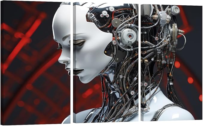 LSIUHWUWI Large Canvas Wall Art Futuristic AI with Striking Details Picture Posters for Home Wall Decor, AI Pictures Print on Canvas Wall Art for Office Wall Decor Framed Ready to Hang 20x40inchx3