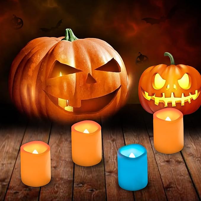 12PCS Colored Flameless Flickering Remote Control Led Votive Tea Light Timer Candles/Color Changing Battery Operated LED Tealight Fake Candle for Outdoor Halloween Pumpkin Light Christmas Decorations