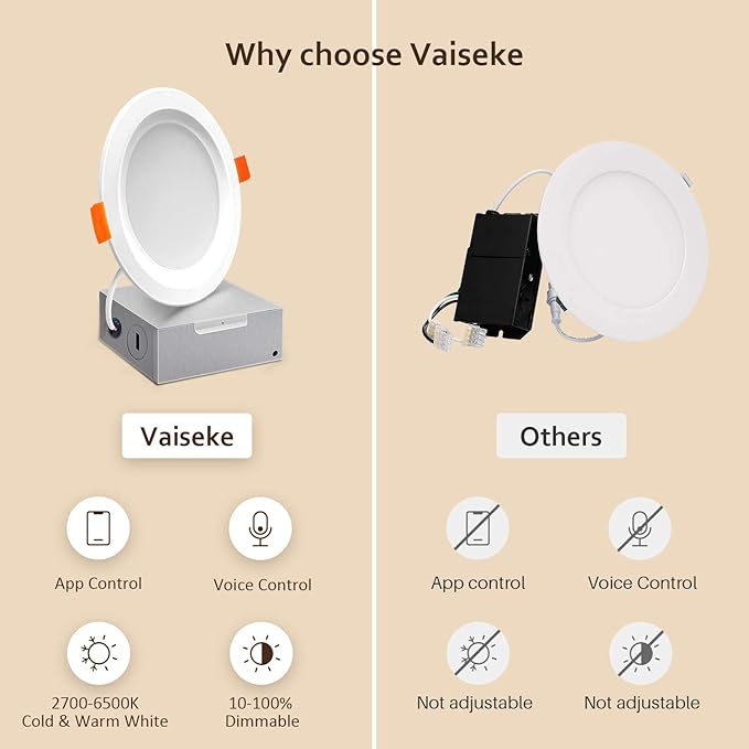 Smart LED Recessed Lighting, 4 Inch Dimmable Can Lights, 10W 800LM WiFi Recessed Light Fixtures with J-Box Compatible with Alexa/Google/Siri