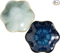 2Pcs Ceramic Jewelry Dish - Lotus Leaf Shape, for Ring Holder Necklace Small Key, Suitable for Mother Friend Sister, Gifts for Women, Cute Plate Trinket Tray, Home Decor (Green & Blue)