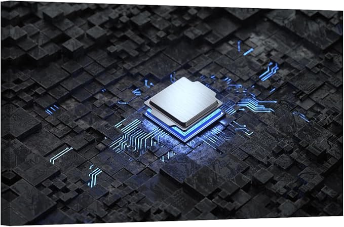 LSIUHWUWI Central Computer Processors CPU Canvas Artwork Wall Decor Artificial Intelligence Pictures Concept Prints Wall Art Modern Home Decor Posters Framed Ready to Hang 24x36 INCH