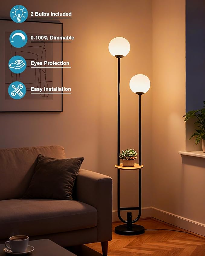 Lightdot 63IN Globe Floor Lamp with Black Candle Holder Style Modern Mid Century Standing Lamps with 3000K Bulbs Included Unique Vintage Tall Floor Lamp for Lving Room/Bedroom/Sofa Beside/Corner Decor