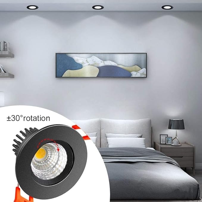 inShareplus 2 Inch LED Downlight, 3W Recessed Lighting 220LM COB Dimmable, 5000K Daylight White, CRI80, Black Trim, Ceiling Lights with LED Driver, 20 Pack