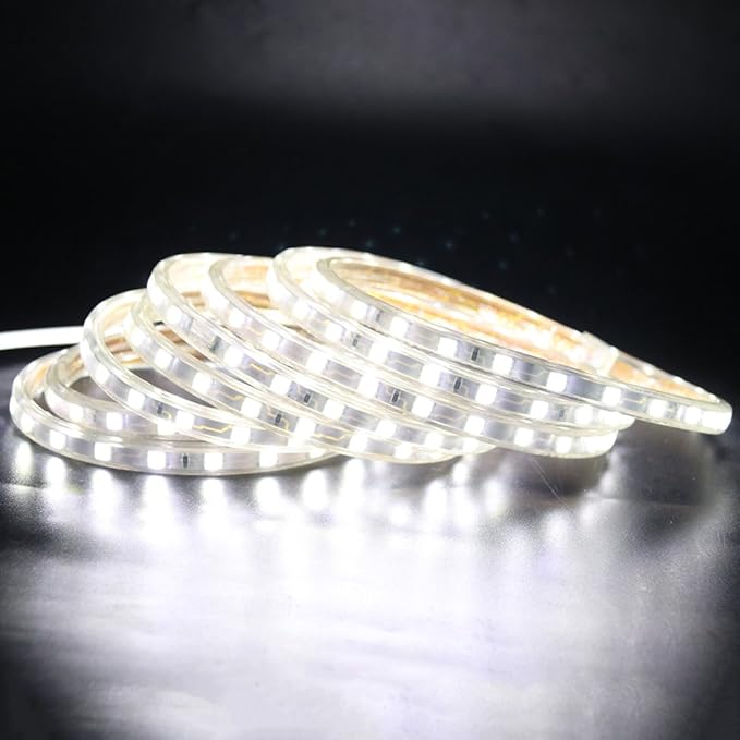 LED Light Strip Kit, 50ft AC 110-130V Flexible Waterproof Rope Lights, 5050 60 LEDs/M for Indoor Outdoor Commercial Lighting Decoration, Accessories Included, Cool White