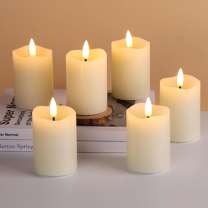 Eywamage Ivory Flameless Votive Candles with Timer Batteries, 2x3 inch Small LED Pillar Candles Flickering Set of 6