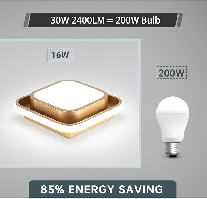 Hallway Light Modern LED Ceiling Light Fixture Square 6000K Close to Ceiling Light Gold Flush Mount Ceiling Lights for Kitchen Bedroom Balcony Bathroom
