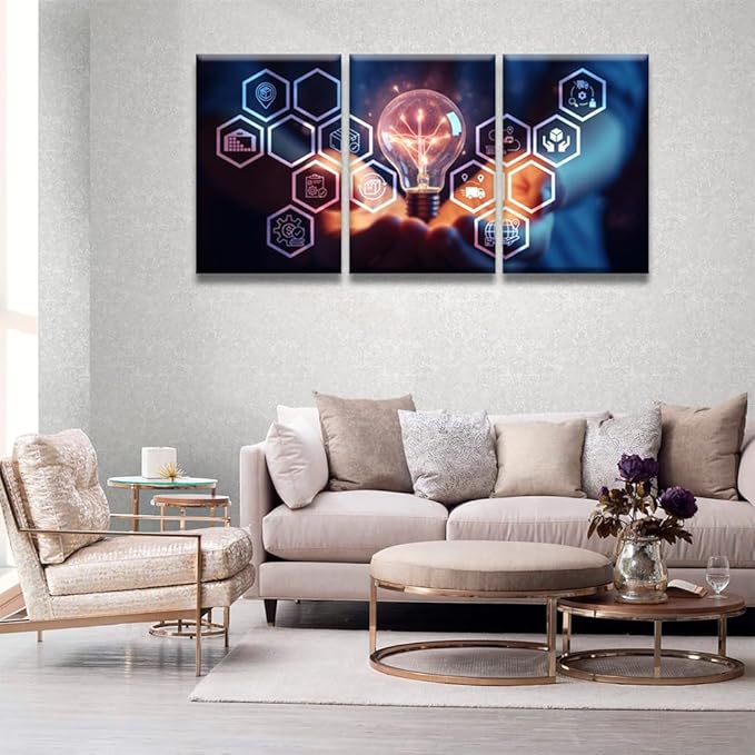 LSIUHWUWI Wall Art Painting Artificial Intelligence, AI Logistic Management Concept Pictures Print on Canvas 3 Panel Canvas Wall Art AI Artwork Ready to Hang 16x24inchx3