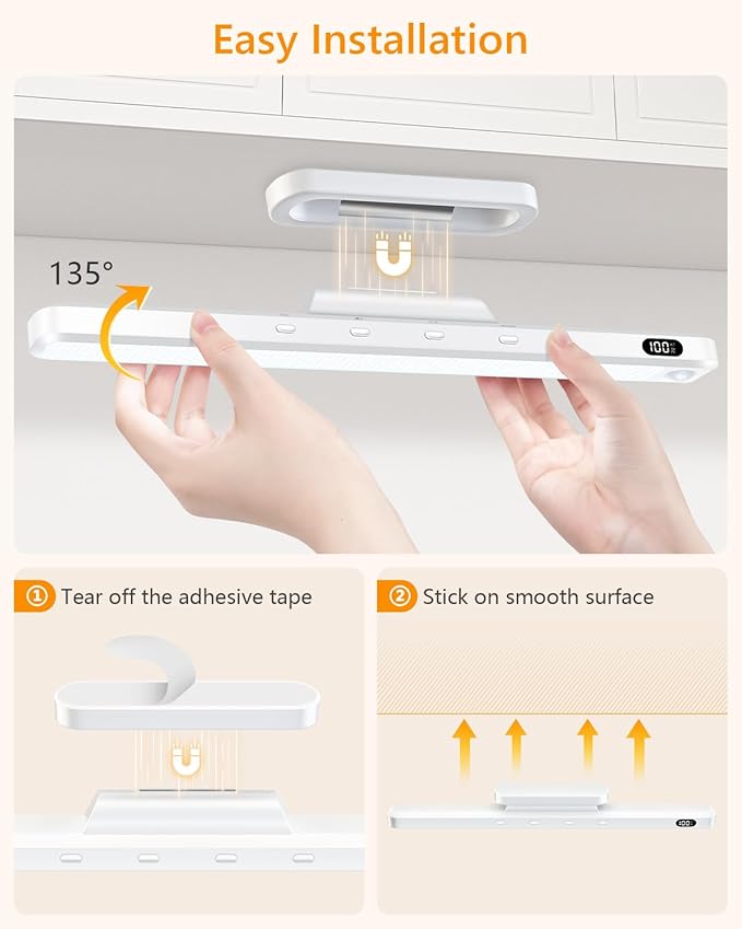 WILLED 5W Motion Sensor Led Light Bar, Eye-Care Rechargeable Closet Light with Battery Level Display, Makeup Lighting, Motion Sensor Light Indoor for Cabinet, Closet, Desk and Bathroom