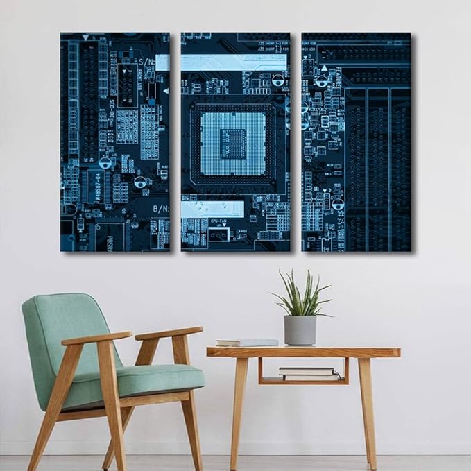 Canvas Art Integrated Communication Processor Poster Canvas Wall Art Computer Processors CPU Pictures Wall Art 3 Panel CPU Concept Artwork Posters and Prints Framed Ready to Hang(40" Wx60 H)