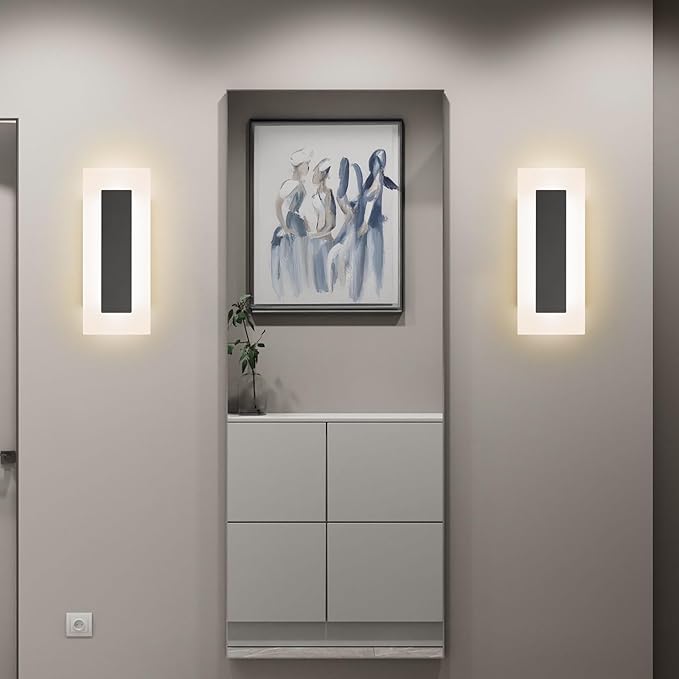 LMQNINE Modern LED Acrylic Black Wall Sconce Warm White Light 3000K for Bedroom Corridor Stairs Bathroom Indoor Lighting Fixture Lamps Home Room Decor (2-Pack)…