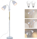 AoMck Floor Reading Lamp, Industrial Metal Floor Lamps for Living Room with Adjustable Bendable, 2 in 1 Reading Table Lamps for Living Room Bedroom Office, 12W Bulbs Included (White-2 Heads)